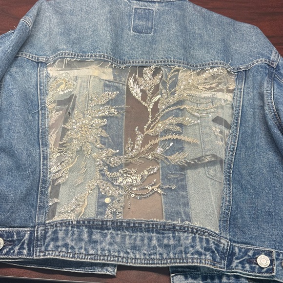 Light Blue Denim Jacket with Silver Sequins and white beading. - Picture 5 of 8